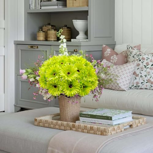 20 Pcs Fake Silk Gerbera Daisy Artificial Flowers with Stems Faux Daisies Flower Bulk for DIY Art Crafts Home Wedding Party Vase Centerpieces Tables Garland Wreath Decoration (Green) - color: Green