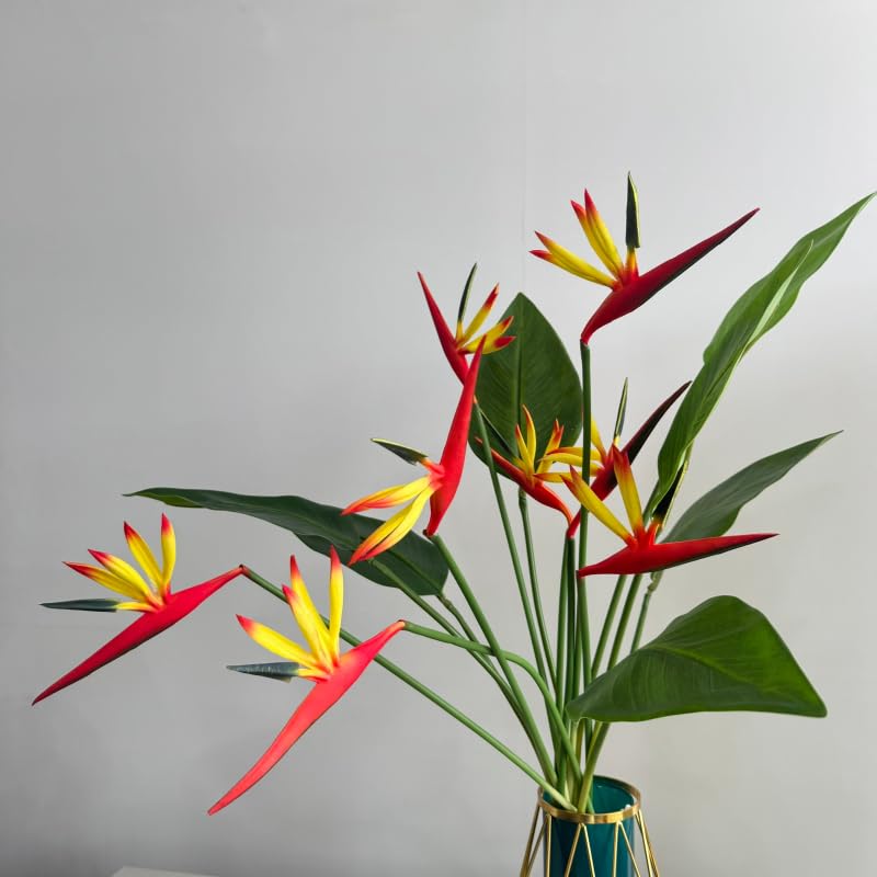 Medium Bird of Paradise 23 Inch,Artificial Flowers Outdoor UV Resistant No Fade Fake Plastic Plants,Flower Stem 5 mm,Artificial Flower Plants Small Flower Arrangement for Home Office 8 Pcs (Yellow)