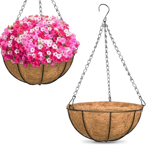 ZeeDix 2 Pack 16 Inch Large Hanging Baskets for Plants Outdoor with Coconut Liners Replacement, Hanging planters Baskets with Natural Coco Liner for Outdoor Indoor Planters Flowers Vegetables - color: 2 Pack, size: 16 Inch