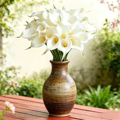 HCTCPALS Artificial Flowers for Outdoors 24 Pcs CallaLily Plant Realistic Silk Fake Flowers for UV Resistant Faux Plants Outdoor Indoor Outside Front Porch Hanging Planter Decoration-13.5" WhiteYellow - color: Calla Lily White-yellow