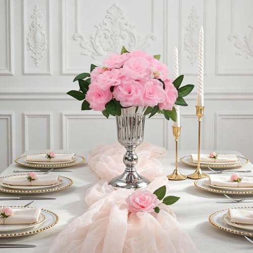 50 Pcs Rose Flower Head, Artificial Flowers Bulk for DIY Crafts, 3in Fake Rose Silk Flower Head wit Stem, Faux Flowers for Decoration, Wedding Home Party Decor Garland Decor (50, Light Pink) - color: Light Pink