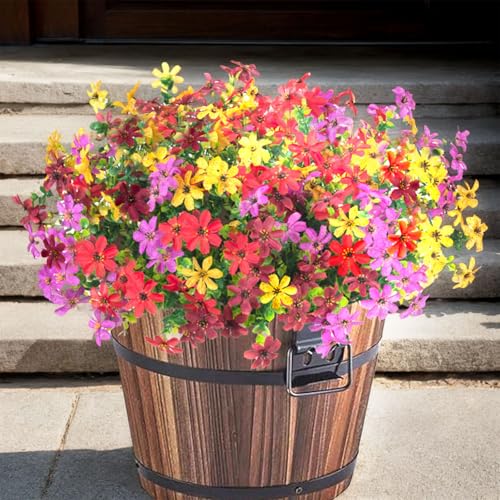 ADXORA Fake Fall Artificial Flowers for Outdoor Decoration 12 Bundles Faux Silk Mums Daisy UV Resistant Autumn Flowers for Garden Patio Porch Window Box Outdoor Indoor Decor - color: Purple,brown,yellow,red