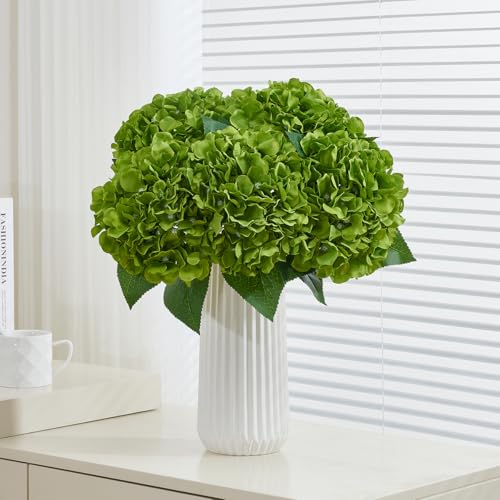 8pcs Fake Flowers Silk Hydrangea Artificial Flowers Bouquets Faux Hydrangea Stems for Home Table Centerpieces Wedding Party Decoration - color: Green