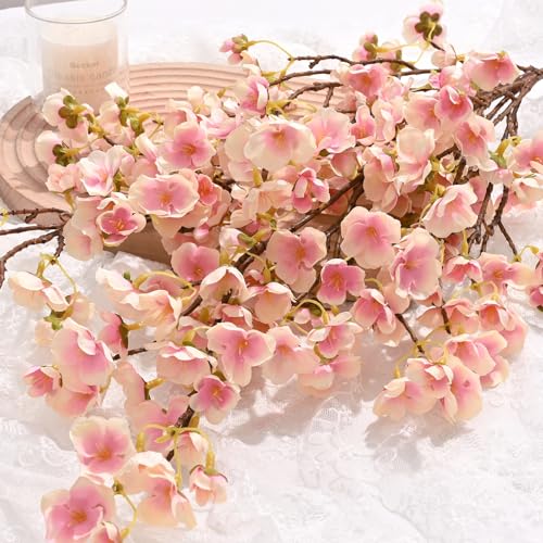 Waipfaru Cherry Blossom Decor, 40'' Cherry Blossom Tree Branches, 4 Pcs Long Stem Artificial Flowers for Tall Vase, Fake Flowers for Spring Home Indoor Outdoor Decoration (Champagne) - color: Champagne
