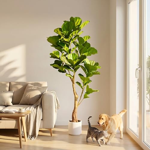 5ft Artificial Fiddle Leaf Fig Tree Tall Large Realistic Fake Ficus Lyrata Plant for Indoor Home Decor Office Living Room Floor Plant Modern Farmhouse Silk Tree 60 Inch Pet Safe Maintenance Free - size: 5FT