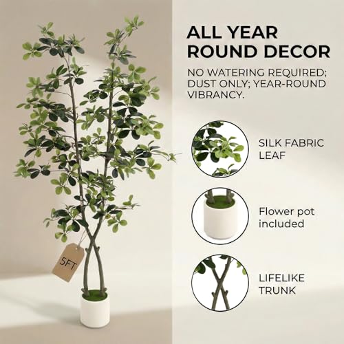 5ft Fake Olive Tree Artificial Indoor,Artificial Olive Tree with Pot,Large Olive Branches,for Home Office House Living Room Decor. - color: 5ft