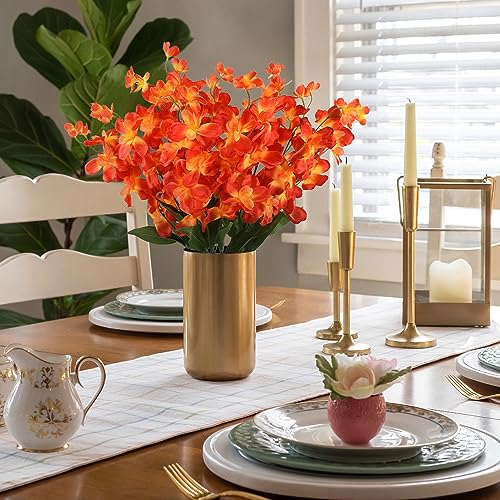 26.7'' Artificial Orchid Stems, 12Pcs Orange Silk Turquoise Orchids Flowers for Wedding Bridal Bouquet Boutonniere Wreath Table Centerpiece Outdoor Decor - color: Orange