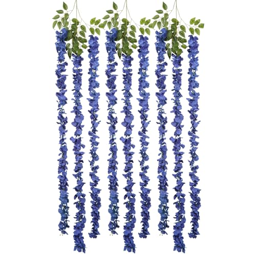 IPOPU Royal Blue Wisteria Hanging Flowers Garland 6.4FT Wisteria Garland Hanging Flowers for Decoration for Wedding Arch, Backdrop, Garden Party Decor, 3 PCS (Royal Blue) - color: Royal Blue