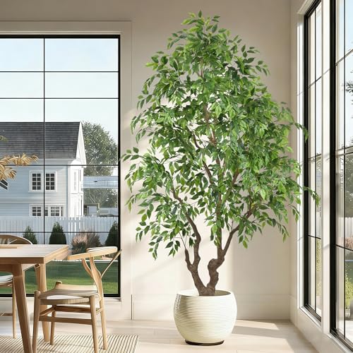 7ft Artificial Ficus Tree Indoor - Tall Faux Banyan Tree with 2294 Leaves & Realistic Trunk, 84" Large Fake Ficus Potted Plant for Home Office Living Room Porch Mall Decor