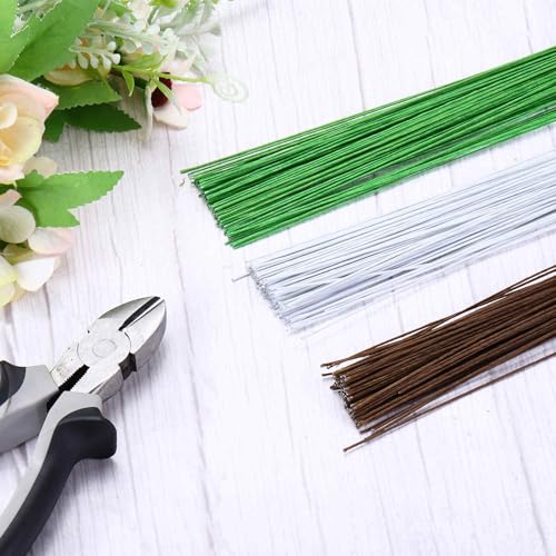 MECCANIXITY 100pcs Green Floral Wire Stems Bendable 0.45mm 26 Gauge Florist Wire for Artificial Flower Making Crafts Wreaths Supplies - color: Green, size: 0.45mm