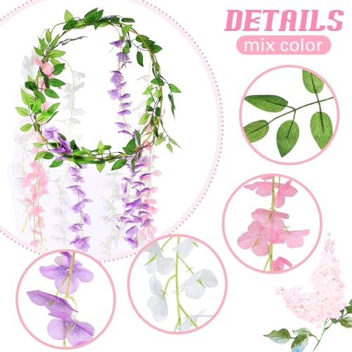 Thiccywoov 4pcs Wisteria Artificial Flowers Garland, 7.2Ft/Piece Wisteria Hanging Flowers Garland for Wedding Arch Decoration Outdoor Ceremony Home Backdrop Garden (Light Purple,White,Light Pink) - color: Light Purple, White, Light Pink