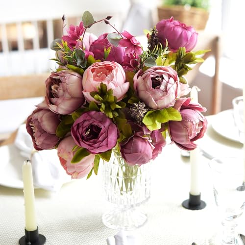 FiveSeasonStuff Soft Peach Pink and Magenta Red Vintage Artificial Peonies Silk Flowers and Hydrangeas for Wedding Bridal Home Decor – Beautiful Floral Centerpiece Bouquet (Celestial Beauty) - color: Celestial Beauty (Soft Peach Pink and Magenta Red)