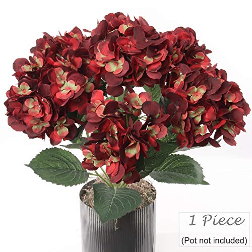 Larksilk Hydrangea Artificial Flowers - Faux Hydrangea Flowers - Home Decor, Easter Decorations, Spring Decor - Floral Centerpieces for Tables - 20" Floral Stems, Burgundy, 1 Piece | Faux hydrangea flowers and fake hydrangeas, real-touch silk; UV-resistan