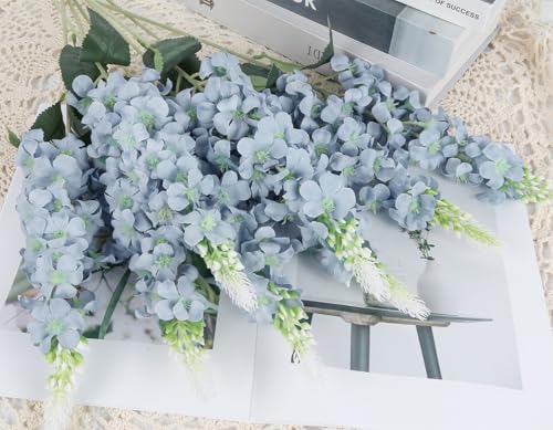 IPOPU 8PCS Dusty Blue Snapdragon Artificial Flowers Delphinium Artificial Silk Flowers Hyacinth Fake Flowers for Wedding Home Outdoor Party Floral Arrangement Centerpiece Table Decoration (Dusty Blue) - color: Dusty Blue