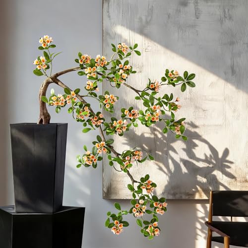 Artificial Bonsai Tree Fake Plant in Pot 2.6FT Artificial Flowers Plants 31in Artificial Spring Flowers Tree bonsai with Lifelike Leaves Realistic Flowers for Living Room Stairwell Patio Decor(Yellow) - color: Yellow