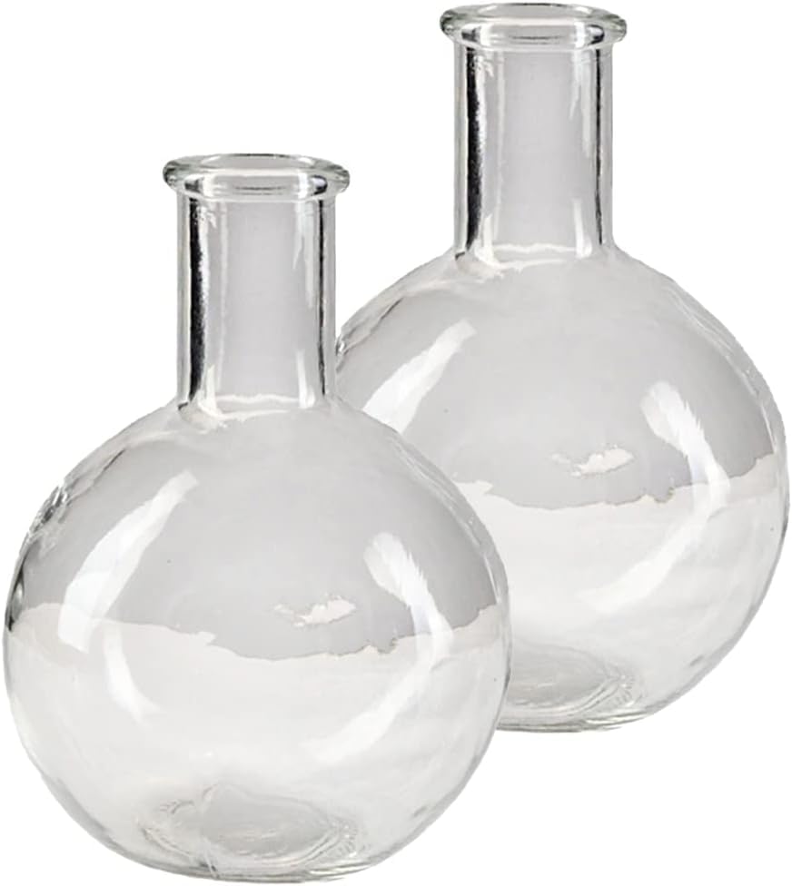Serene Spaces Living Clear Bottleneck Bulb Glass Vase, Vintage Round Flower Vase for Console Table, Shelf, Living Room, Bathroom, Office, Wedding, Measures 5.3" Diameter & 7.48" Tall, Pack of 16 - color: Clear, Set of 16