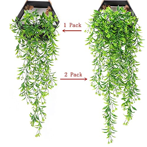 Artificial Vine with Flowers, Plastic Hanging Ivy Plants Garland Fake Vines Grass Home Garden Outdoor Window Box Indoor UV Resistant Party Wedding DIY Wall Decor Decoration - Green 2 Pack - color: Flowers Vines/ Green- 2 Pack