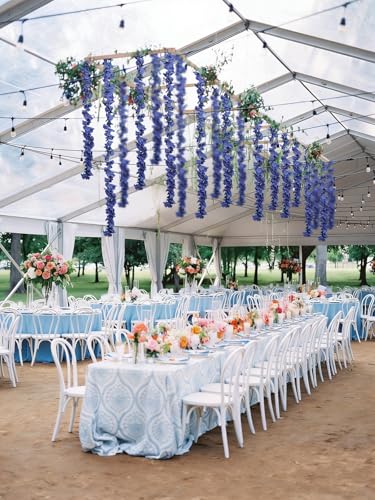 12PCS Royal Blue Wisteria Hanging Flowers 6.4FT Artificial Hanging Wisteria Flowers for Decoration for Wedding Arch, Backdrop, Garden Party Decor (Royal Blue) - color: Royal Blue