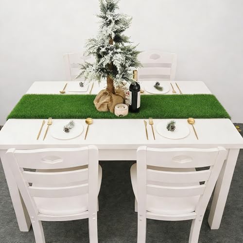 Artificial Grass Indoor Outdoor Table Runner 12 x 36 Inch,Waterproof Astro Turf with Drainage Holes,Fake Turf Mat Grass Rug for Golf Themed Party,Wedding, Birthday,Home Decor,Dark Green - size: 12X36 Inches