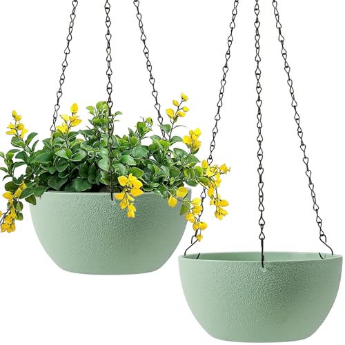 T4U 8 Inch Hanging Planter for Indoor Plants, 2 Pack Small Pots with Drainage Holes, Flower Basket Plant Holder for Home, Green - color: Green, size: 8 In