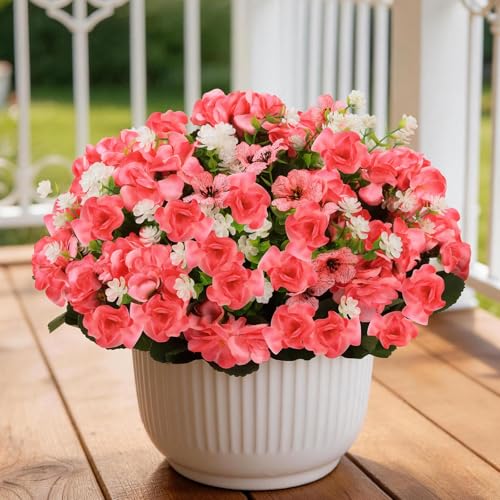 Olatay 12 Bundles Mixed Color Artificial Flowers for Outdoor, Artificial Geraniums Flowers for Outdoor, UV-Resistant Fake Geraniums for Porch, Balcony, Garden, Indoor Decoration (Pink) - color: Pink