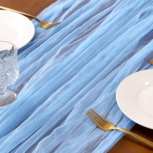 Socomi Blue Cheesecloth Table Runner Tulle Gauze Cheese clothBoho Rustic 120 inch 10FT Runner for Wedding Party Baby Shower Birthday Holiday Decorations 1pc - color: Blue, size: 10ft X 1pc