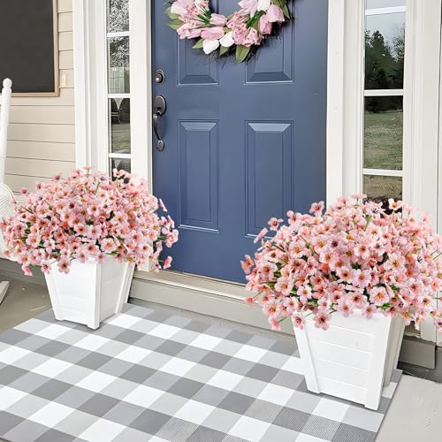 Krissing 48 Bundles Outdoor Artificial Flowers UV Resistant Fake Silk Flowers Faux Plastic Plants Outside Garden Porch Window Box Summer Decoration (Pink) - color: Pink