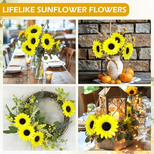 Coferset 40pcs Fake Sunflower Heads with Stems, 4" Sunflower Artificial Silk Flower Heads for Crafts, Sunflower Decorations for Birthday Party Baby Shower Wedding Bathroom Home Decor(Bright Yellow) - color: Bright Yellow-40pcs