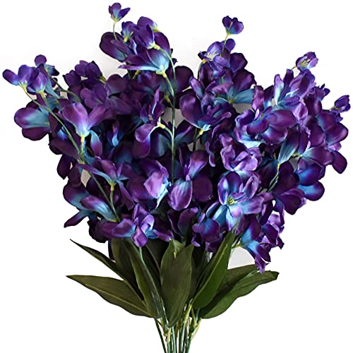 26.7'' Artificial Orchid Stems Purple Blue Silk Turquoise Orchids Flowers for Wedding Bridal Bouquet Boutonniere Wreath Table Centerpiece Outdoor Decor (12 Stems) - color: Purple-blue