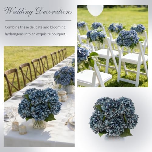 6PCS 21 Inch Lifelike Artificial Silk Hydrangea Flowers, Large Fake Hydrangea Flowers Bouquet with Stems, Full Faux Hydrangea for Home Decor Wedding Table Party Office Decor(Dusty Blue) - color: Dusty Blue