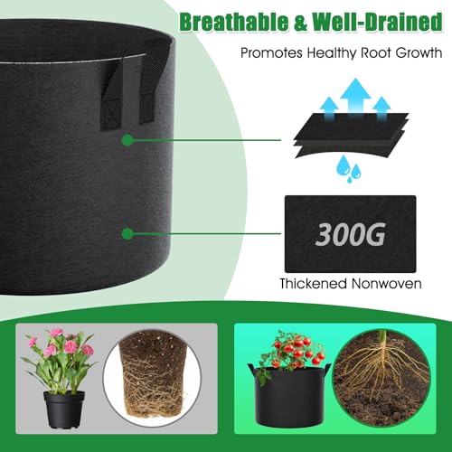 FEED GARDEN 20 Gallon Grow Bags 4 Pack – Heavy Duty 300G Thick Fabric Plant Pots with Reinforced Handles, Breathable Drainage Planters for Tomatoes, Potatoes & Large Vegetables Indoor Outdoor - size: 20 Gallon