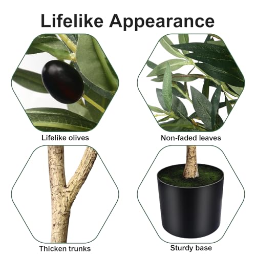 7FT Olive Tree Artificial Indoor - Tall Faux Olive Tree with Wood Trunk and Lifelike Fruits - Fake Plants in Pot for Home Office Living Room Decor - size: 7ft