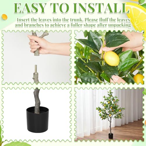 Daifunli 1 Pack Artificial Lemon Tree with Realistic Leaves and Natural Trunk Faux Tree with Silk Leaves for Porch Home Office Farmhouse Indoor Outdoor Housewarming Gift - style: Lemon