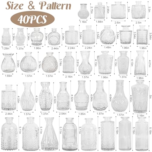 40Pcs Glass Bud Vase Set,Small Flower Vase for Tables Centerpieces Decor, Mini Vintage Clear Vase for Home,Wedding,Party Decorations