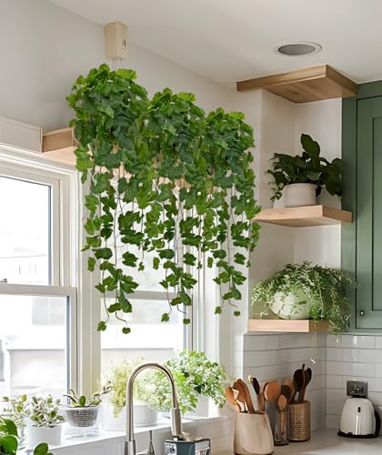 24" Artificial Hanging Plant Ivy Vine Green Plants Decorative Artificial Plants Fake Hanging Plants for Window Wall Decorations - color: Grape Leaf, size: 48-inch