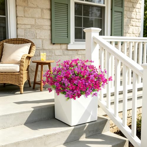 Artificial Faux Plants Flowers Outdoor Spring Summer Decoration, 12 Bundles Fake Silk Colorful Daisy Eucalyptus Realistic UV Resistant for Outside Home Planter Porch Yard Decor (Purple Red Lotus) - color: Purple Red & Lotus B