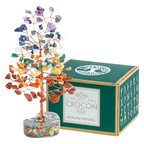 Crocon® 7 Chakra Heart Shape Base Crystals Tree, Birthday Gifts for Women, Healing Crystals Tree of Life, Positive Energy, Good Luck, Home Office Decor Gifts, Gift for Women - Sister Mom & Grandma - color: 002f Seven Chakra (Orgone Tree)
