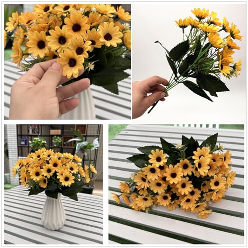 PASYOU Artificial Daisies Flowers, Field Daisy Bouquet Fake Silk Marguerites Flower 4 Pack Faux Plastic Plants Stems for Wedding Party Farmhouse Greenery Spring Decoration DIY Craft Decor - Yellow - color: Daisy 4 Pack- Yellow
