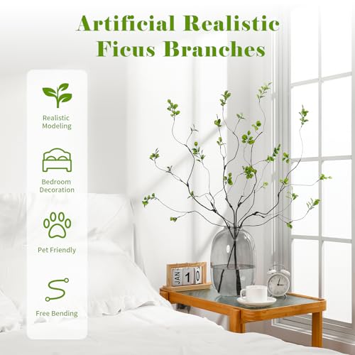 dallisten 38.5'' 4Pcs Artificial Greenery Stems Plants, Realistic Fake Ficus Twig Branches, Faux Leaf Spary Branches for Vase Filler Office Table Wedding Home Decor - color: Green