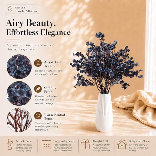 Mandy's 6 Bundles Artificial Dusty Blue Baby’s Breath Flowers | 18.5 Inch Silk Gypsophila European Style Modern Home Decor Centerpiece Neutral Wedding Flower Arrangements - color: Dusty Blue