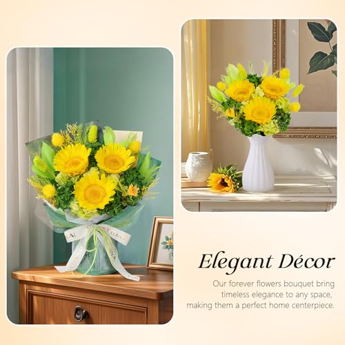 Preserved Sunflower Bouquet - Forever Flowers for Delivery, Long-Lasting Flower with Gift Box, Eternal flowers Bouquet, Mothers Day Gifts for Mom Grandma Wife, Anniversary Birthday Gifts for Women