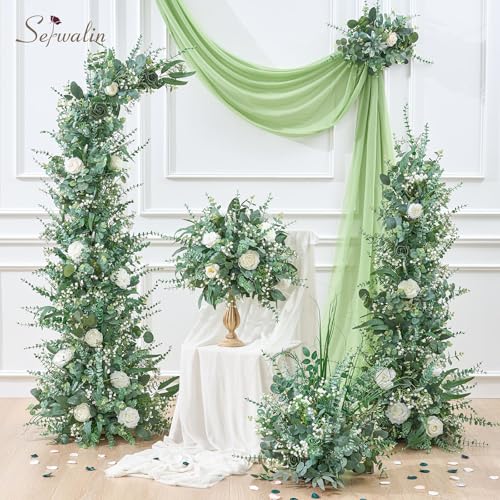Serwalin 180 Pcs 7 Kinds Mixed Artificial Eucalyptus Greenery Stems Bulk, Baby Breath Flowers Artificial with Faux Leaves Picks for DIY Bouquets Wedding Floral Centerpieces Vase Table Home Decor