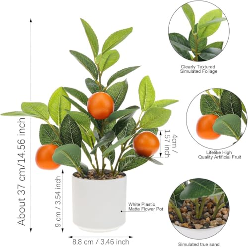 Woration Artificial Orange Plant Potted 14.5inches Small Faux Fruit Orange Tree Bonsai with White Pot Table Centerpiece Farmhouse Style Home Office Desk Shelf Decoration Indoor - color: Artificial Orange Plant Potted