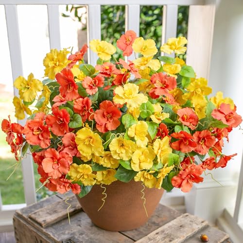 Fake Hibiscus Artificial Flowers for Outdoors Spring Summer Decoration, 6 Bundles Silk Hibiscus Flowers Bouquet UV Resistant Look Real Faux Plants for Outside Planter Front Door Porch Balcony, 2MixHC - color: 2mixhc