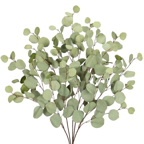 Green Eucalyptus Stems 34" Long Silver Dollar Leaves - 5 Pcs Silk Stems for DIY Bouquet Arrangements, Centerpieces, Shower Decorations - Artificial Spray - color: Green