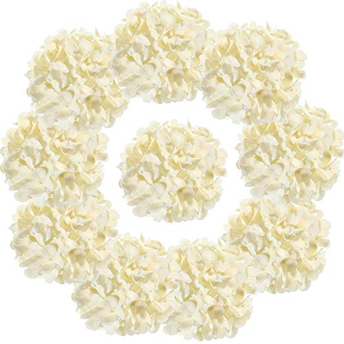 10PCS Silk Hydrangea Heads with Stems Artificial Flowers for Wedding Party Home Decor (Champagne) - color: Champagne