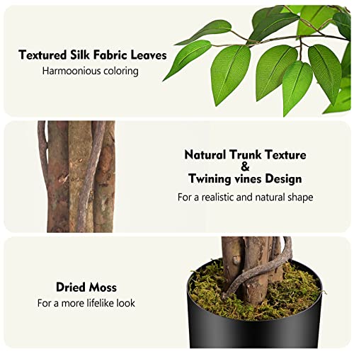7ft Large Ficus Artificial Trees with Natural Curved Trunks, 84" Tall Lush Faux Tree for Home Decor Indoor, Green Lifelike Fake Ficus Tree Artificial Plants in Pot - size: 7.2ft