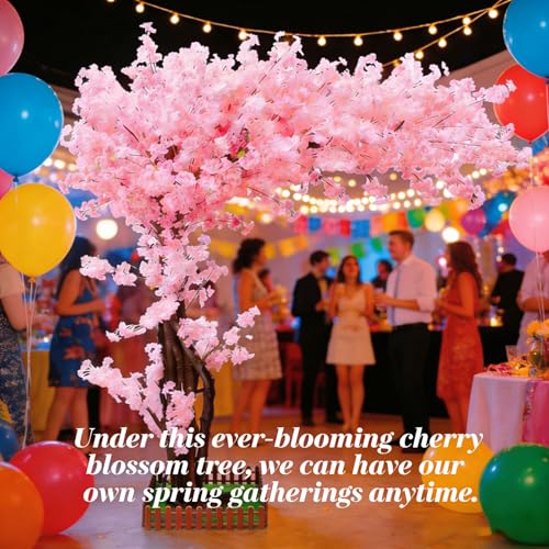 Pink Cherry Blossom Tree Artificial 6ft Indoor Outdoor,Large Artificial Cherry Blossom Trees,Faux Tall Sakura Tree with Solid Wood Trunk for Wedding Party Garden Mall Home Decor(5.9x4.9ft) - color: Pink, size: 5.9x4.9ft