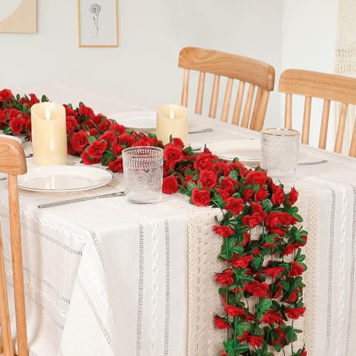 KHOYIME 9 Pack 72 FT Artificial Flower Garland, Fake Red Roses Vines Silk Flowers Faux Plastic Outdoor Hanging Floral Ivy Garland Decoration for Wedding Arch Bedroom Home Wall Backdrop Room Decor - color: Red, size: 9pcs