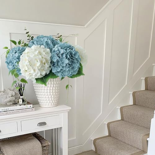 JINWOE Boho Silk Hydrangea Artificial Flowers, 5Pcs Cream 20Inch Large Lifelike Flowers,Artificial Hydrangeas for Indoor Bouquet Table Centerpieces Home Outdoor Wedding - color: Cream